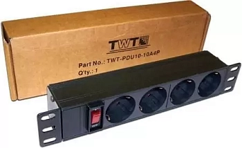 Блок розеток 10" 4 шт., 10A 250V, без шнура питания, TWT-PDU10-10A4P